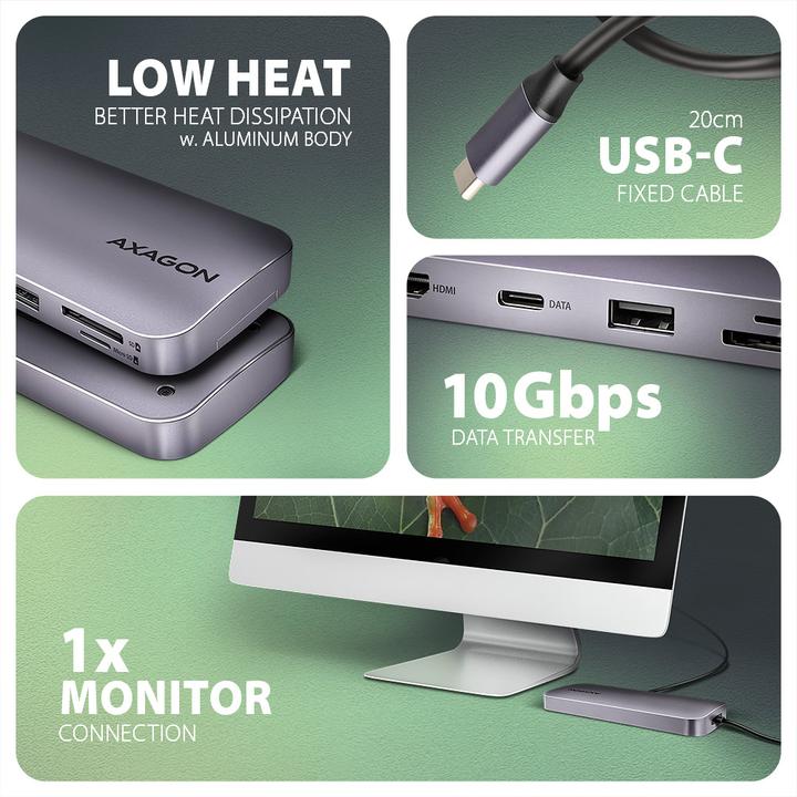 Actual product image Axagon HUB HMC-6GM2 USB 6 in1 10 Gbit (USB-C, 1 Ports)