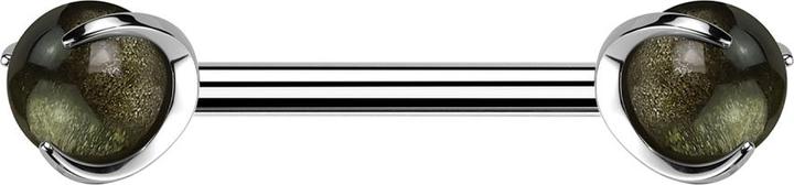 Produktbild Star Piercing Barbell Innengewinde silber mit zwei Kugeln Obsidian Stein gefasst (Mineralisch, ohne Messing, Titan G23)