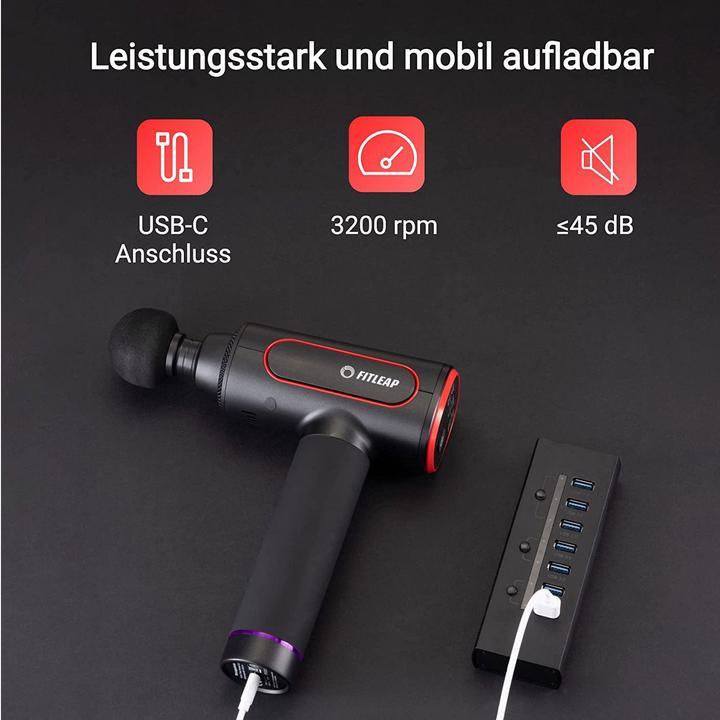 Produktbild Fitleap Massagepistole, Massage Gun Pro mit 6 Köpfen und 6 Modi, USB-C Ladeanschluss