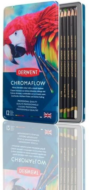 Image du produit Derwent Crayons de couleur Chromaflow (Rose Fard à Joues, Flamand, Brun Naturel, Écarlate, herbe verte, Denim, Jaune soleil, Bleu, Basilic, Noir, Lilac, Blanc, 12 x)