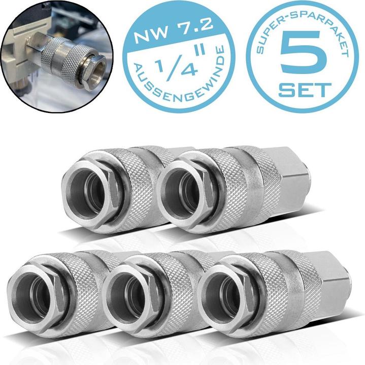 Produktbild Stahlwerk 5er Set Druckluft-Schnellkupplung NW 7.2 mit 1/4 Zoll Aussengewinde