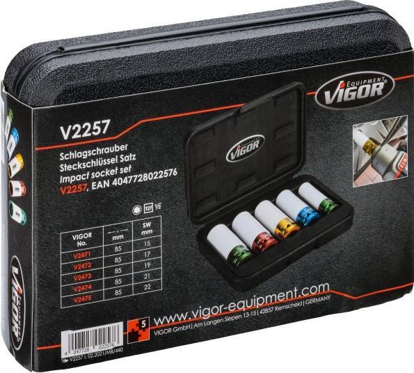 Actual product image Vigor Impact spanner socket set ∙ V2257 ∙ Square12.5 mm (1/2 inch) ∙ Outside Six... (22 mm, 21 mm, 19 mm, 17 mm, 15 mm)