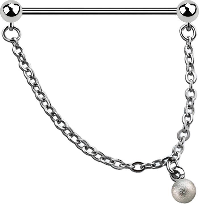 Actual product image Star Piercing Barbell silver bow with two balls and ball pendant speckled on chain (without brass, Surgical steel 316L)
