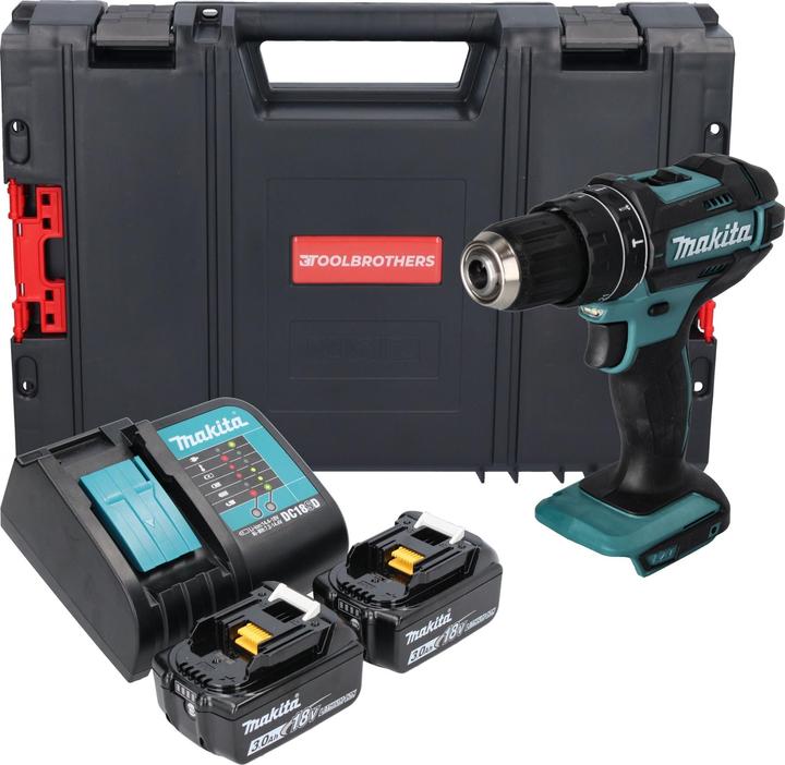 Produktbild Makita DHP 482 SFJ-R Akku Schlagbohrschrauber 18 V 62 Nm + 2x Akku 3,0 Ah + Ladegerät + RHINO (Akkubetrieb)
