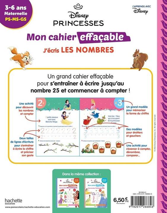 Actual product image Disney princesses : mon cahier effaçable, j'écris les nombres (French, Collectif, 2024)
