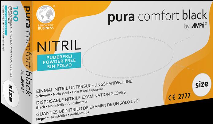 Immagine prodotto Ampri PURACOMFORT BLACK, guanto da esplorazione in nitrile, senza polvere, nero, taglia S (S)