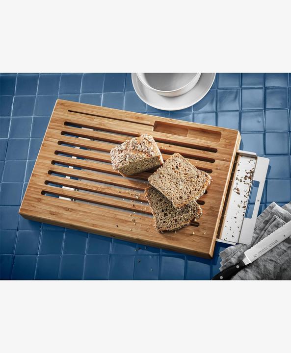 Actual product image WMF Bread cutting board with crumb catcher Bamboo in grid form and blade-friendly