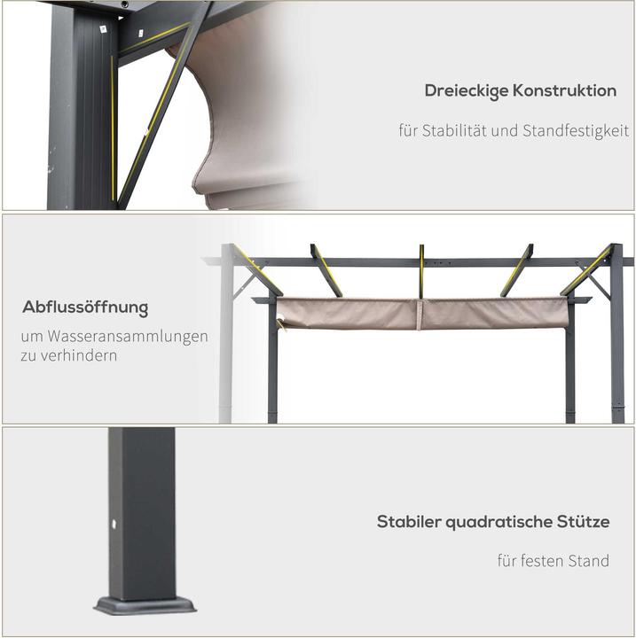 Produktbild Swisshandel24 Pergola Pavillon Terrassenüberdachung mit Schiebedach Garten Alu Kohlegrau+Kaffeebraun 3x3x2,23 m (300 cm, 300 cm)