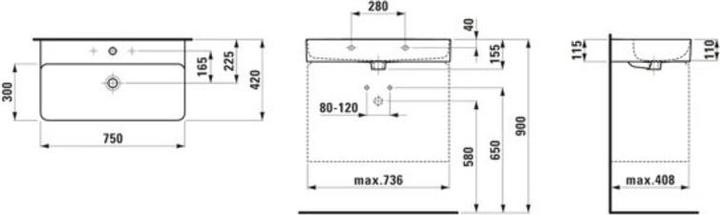 Actual product image Laufen Washbasin VAL 75 cm white with coating 8102854001041 (420 mm, 750 mm)