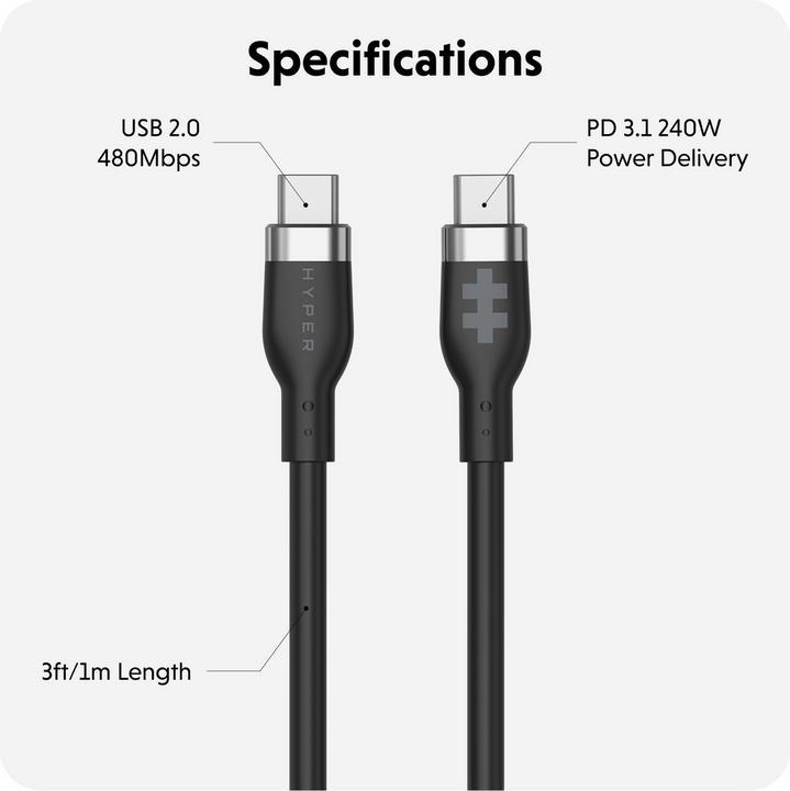 Actual product image Targus 2M Silicone 240W USB-C Charging Cable - (2 m, USB 2.0)