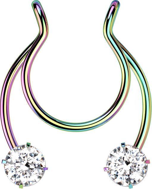 Produktbild Star Piercing Fake Clip farbig Circular Barbell mit zwei Kristallen (Chirurgenstahl 316L, 1.0 mm)