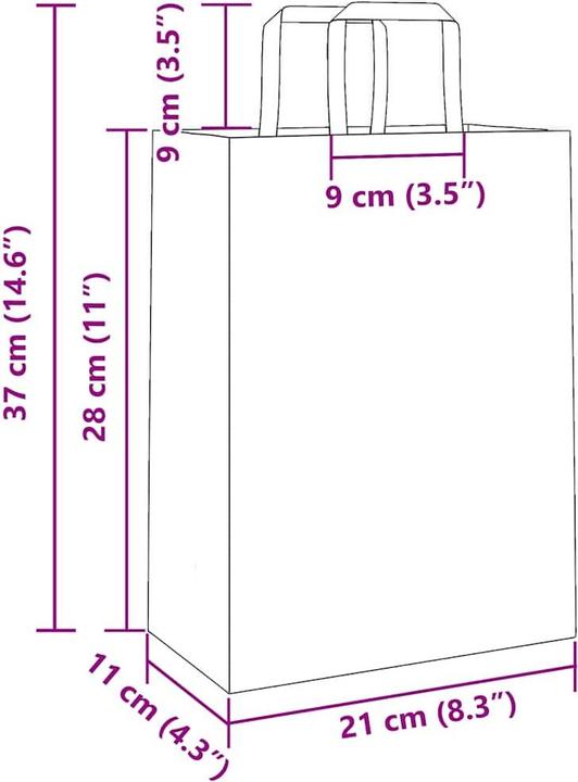 Produktbild VidaXL Kraftpapiertüten 50 Stk. mit Henkel Braun 21x11x28 cm Papiertüte (Geschenktüte, 50 x)