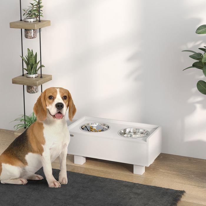 Produktbild Swisshandel24 Hundenapf erhöht, Höhenverstellbar Futternapf für Hunde mit Stauraum, Weiss (1 l)