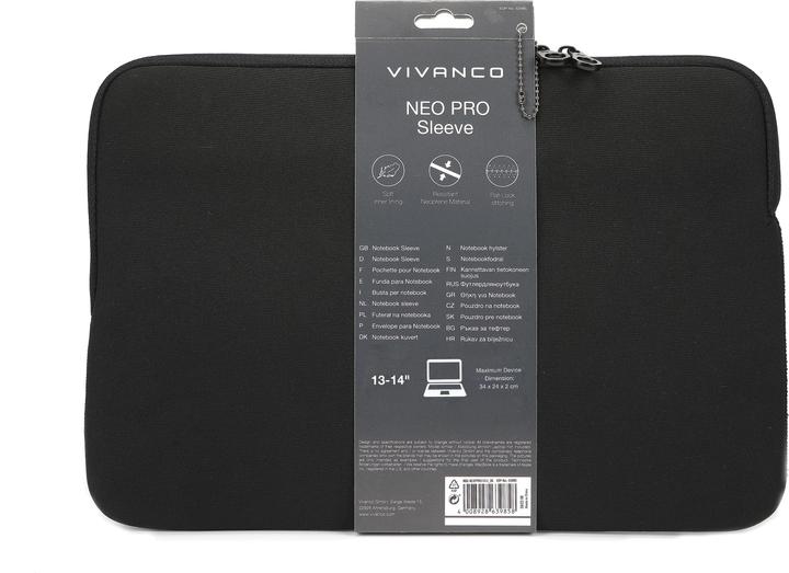 Produktbild Vivanco NEO PRO Notebook Sleeve fuer 13-14" Geraete, ink. Vorderfach, schwarz, Neopren (14")