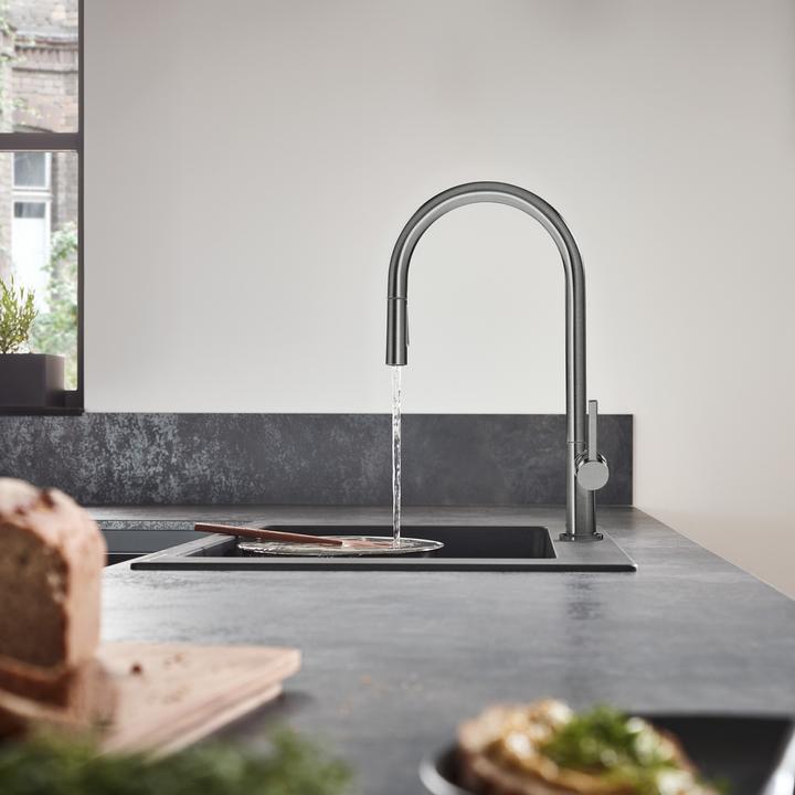 Actual product image hansgrohe Sink mixer 210 Talis M54 pull-out spray, 2 jet brushed black chrome
