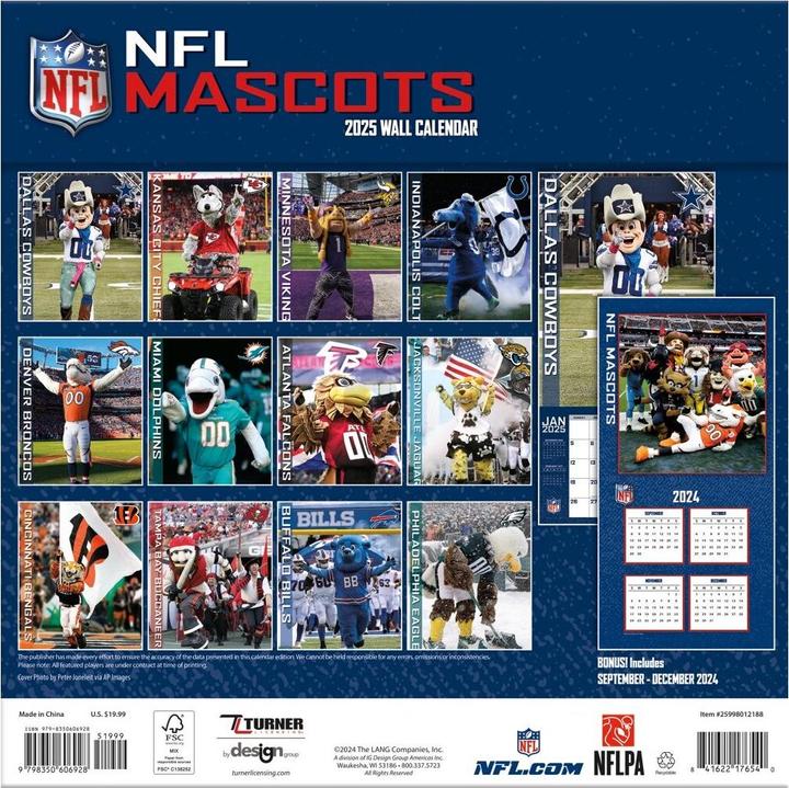 Image du produit NFL - Mascottes - Calendrier mural 30,5 x 30,5 cm 2025 (30,5 x 30,5 cm, Français, Italien, Espagnol, Allemand, Anglais)