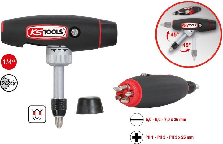 Image du produit KS Tools Tournevis à cliquet à embout 1/4 T-grip. 7 pcs.