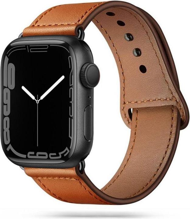 Actual product image Tech Smartwatch Apple 4/5/6/7/8/SE leather strap, brown, 38/40/41mm (38 mm, 40 mm, 41 mm, Genuine leather)