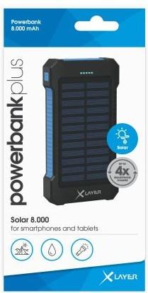 Actual product image Xlayer Powerbank PLUS Solar Black/Blue 8000mAh (8000 mAh, 5 W, 29.60 Wh)