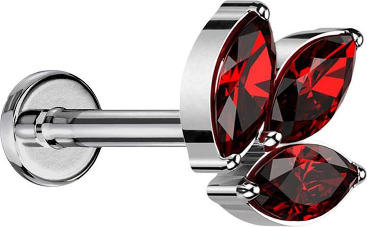Produktbild Star Piercing Micro Labret Innengewinde silber drei Ovalen Kristalle rot (ohne Messing, Titan G23)
