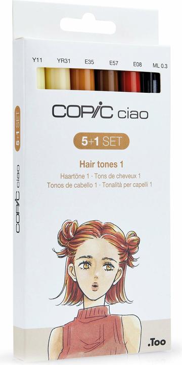 Immagine prodotto Copic Pennarello ciao, 5+1 Set "Toni capelli 1 (Giallo, Marrone, Camoscio, 0.30 mm, 6 x)
