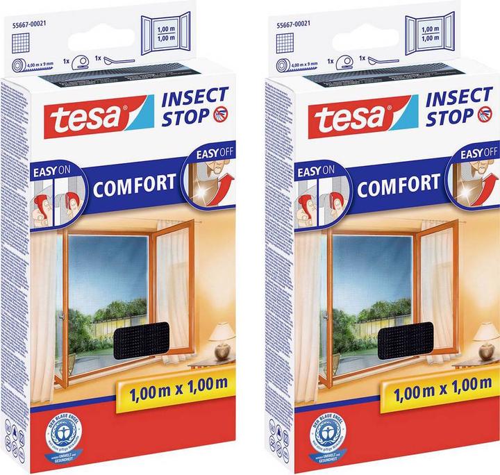 Actual product image tesa 2x COMFORT insect screen for windows, with Velcro tape, self-adhesive, without drilling (100 x 100 cm)