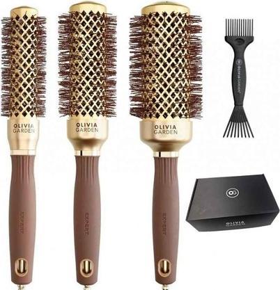 Olivia Garden SET OLIVIA GARDEN Expert Blowout Shine zestaw szczotek 35-45-55mm + przyrząd do czyszczenia szczotek