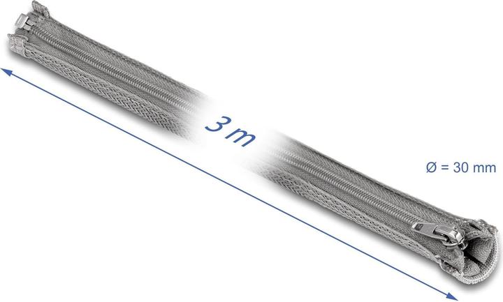 Actual product image Delock Braided hose with zipper heat resistant 3 m x 30 mm gray (Cable conduit, 300 cm)