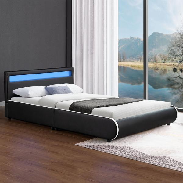 Actual product image Juskys Seville upholstered bed with LED (140 x 200)
