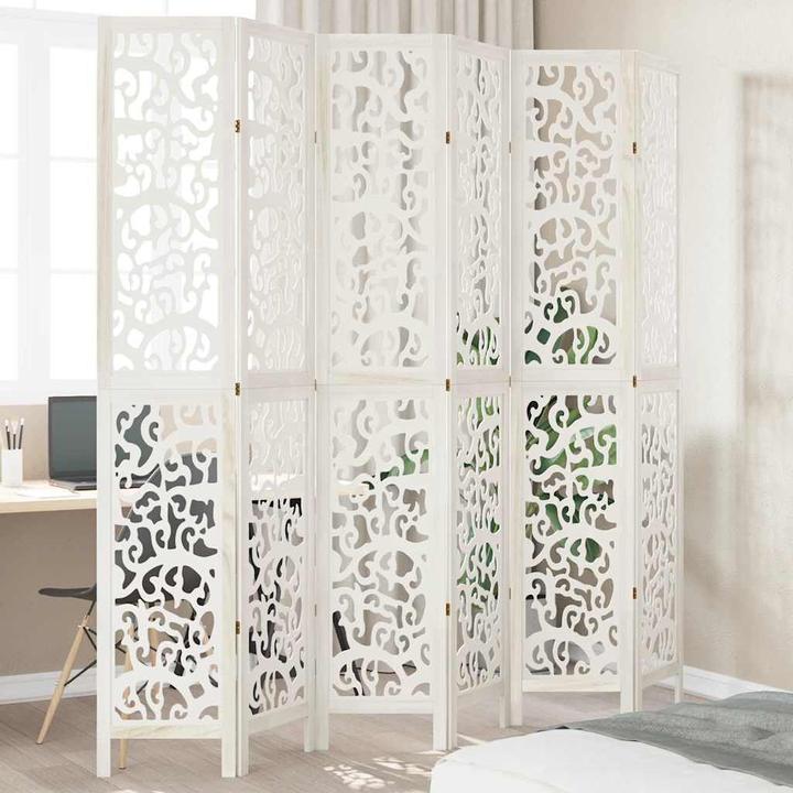 Actual product image VidaXL Room divider screen partition wall room divider 6 pcs. white solid wood paulownia