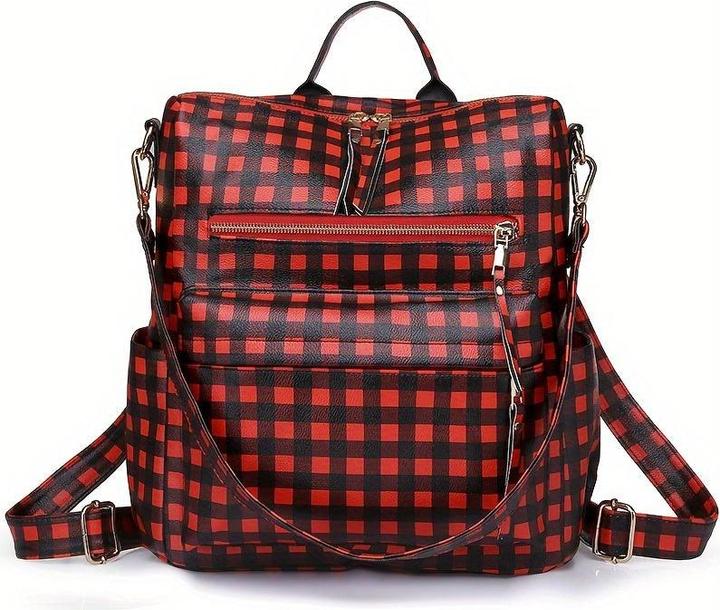 Actual product image Only-Bags.Store Retro Backpack Handbag, Boho Strap Two-Way Shoulder Bag, Fashion Vegan Leather Schoolbag Daypack