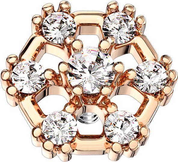 Image du produit Star Piercing Dermal Anchor or rose Hexagon avec cristal (Acier chirurgical 316L, Laiton)
