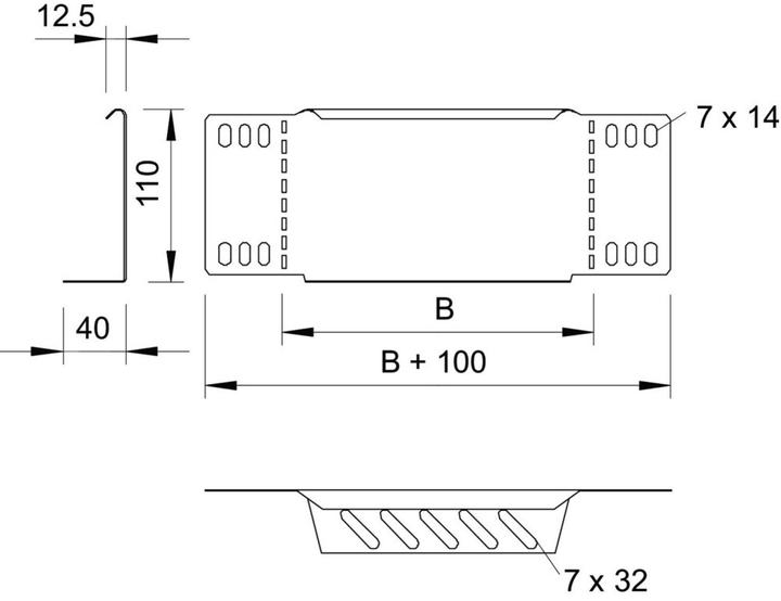 Actual product image OBO Bettermann OBO RWEB 160 FS reducing angle/ end termination for cable tray 110x600, St, FS (Cable hole, 11 cm)