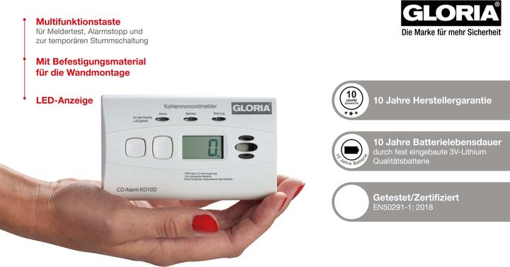 Actual product image Gloria K010D Carbon Monoxide Detector