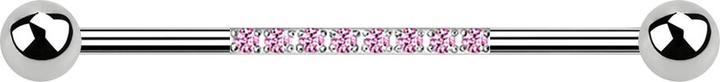 Produktbild Star Piercing Barbell silber mit zwei Kugeln acht Kristalle pink (ohne Messing, Chirurgenstahl 316L)