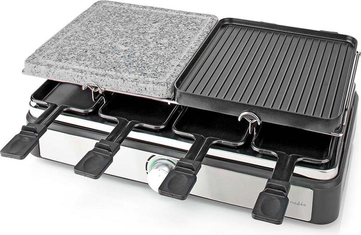 Actual product image Nedis Gourmet/Raclette Grill/Stone 8 Persons Spatula Temperature setting Non stick coating Rectangl