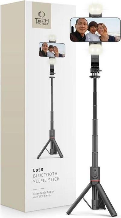 Image du produit Tech-Protect L05S Canne à selfie Bluetooth avec trépied jusqu'à 105cm et lampe LED - noir