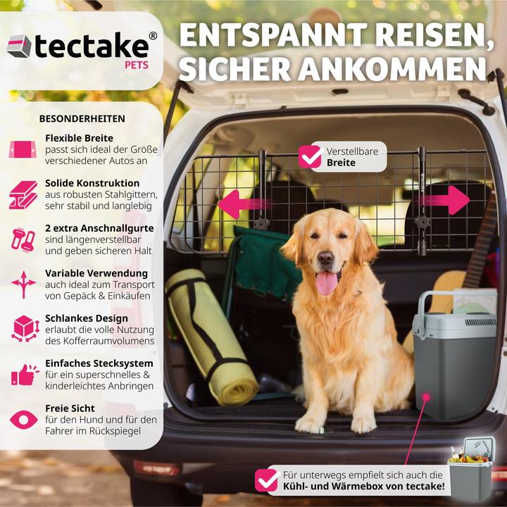 Image du produit tectake Grille de protection pour chien Balu, réglable en largeur, 2 ceintures de sécurité (Chien, Réflecteurs)