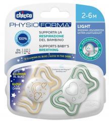 Actual product image Chicco Physiological soother PHYSIO FORMA LIGHT silicone GLOWING NEUTRAL 2-6m 2 pcs. (2 x, 2-6 J.)