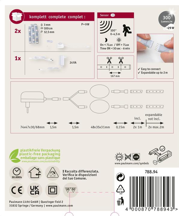 Produktbild Paulmann MaxLED 250 Night Comfort Set (Warmweiss, 200 cm, Indoor)