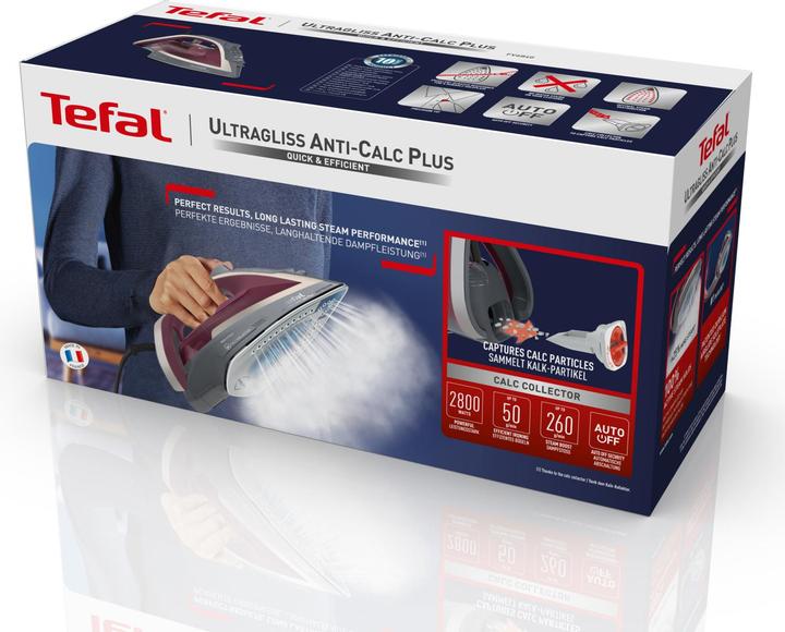 Actual product image Tefal Ultragliss Anti-Calc Plus FV6840E0 iron Steam iron 2800 W Purple, Silver (2800 W, 260 g/min)