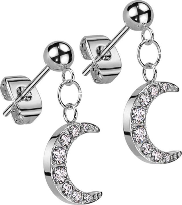 Immagine prodotto Star Piercing Orecchini a perno in argento pendente a forma di palla con cristalli di luna in argento (Acciaio chirurgico 316L, senza ottone)