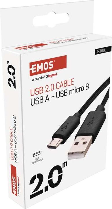 Actual product image Emos USB cable 2.0 A plug - micro B plug 2m, black (2 m, USB 2.0)