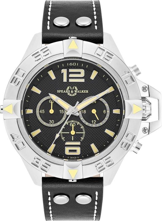 Spears & Walker Quarzuhr Varus II Echtleder Schwarz - 33700 (Chronograph, 49 mm)