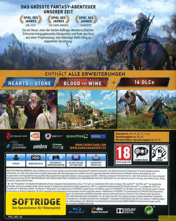 Produktbild Bandai Namco The Witcher 3: Wild Hunt - GOTY (PS4, Multilingual)