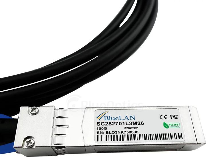 Actual product image BlueLAN Fortinet FN-CABLE-QSFP28-4SFP28-2 compatible QSFP28 DAC SC282701L2M26