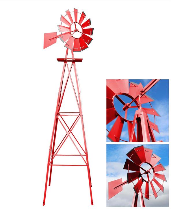 Immagine prodotto Wiltec Ruota del vento con mulino a vento di 245 cm di altezza in rosso, decorazione da giardino con