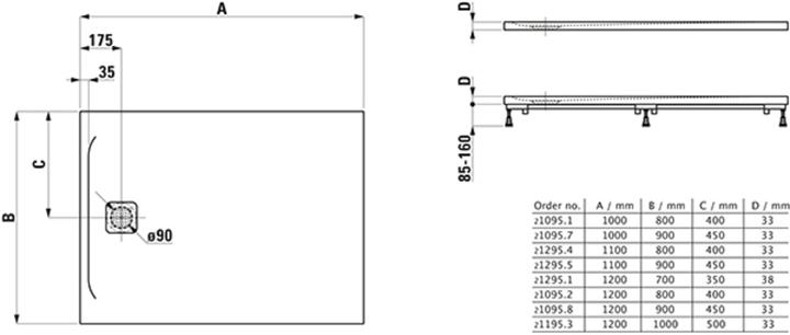 Actual product image Laufen Shower tray PRO re-e Abl lateral ku S 1200x900x33mm white ma