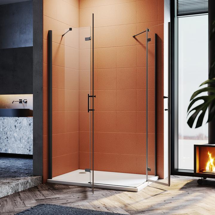 Produktbild SONNI Duschkabine mit Eckeinstieg, 90 x 120 cm, schwarze Dusche, Höhe 195 cm, mit Schwingtüren 6 mm (120 cm, 120 cm, 195 cm)