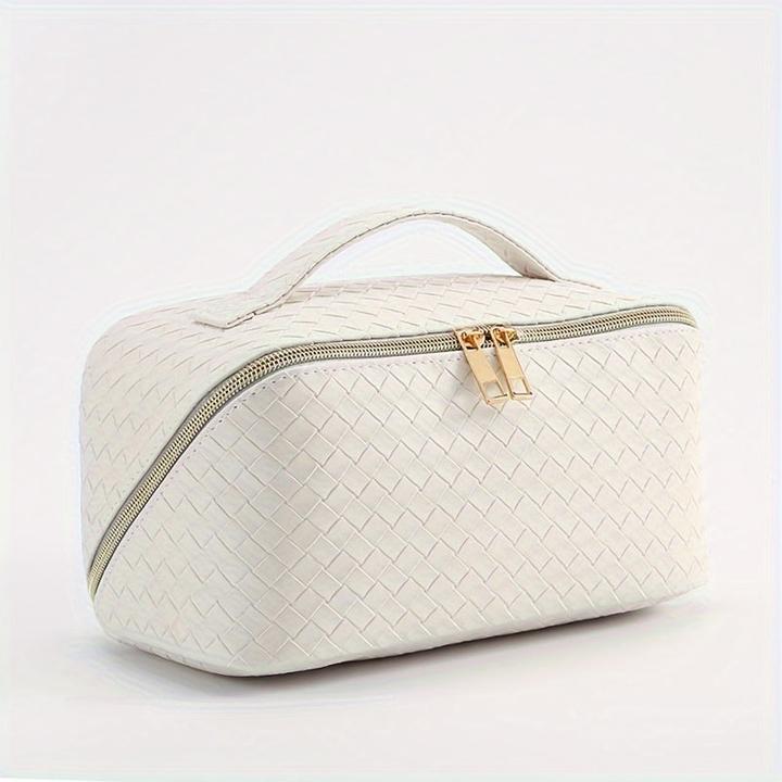 Produktbild Only-Bags.Store Geräumige wasserdichte Kunstleder-Schminktasche mit Griff - tragbarer Reise-Kosmetik-Organizer mit
